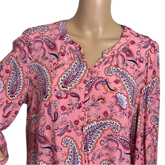 Talbots Band Collar Popover Top Plus 2Xp Pink Dancing Paisley Long Sleeve Blouse - Picture 16 of 16